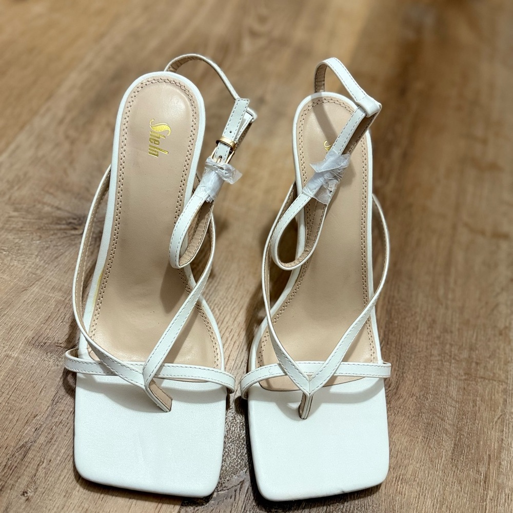SHEIN White Heeled Sandals with Strappy Design